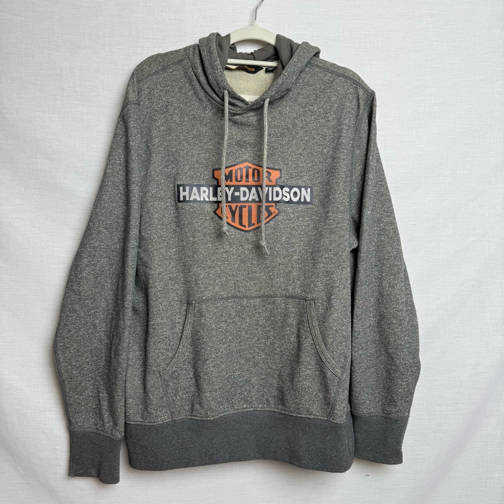 Harley Davidson Men’s Hoodie Sweatshirt Sz Large Grey Logo Pullover Biker